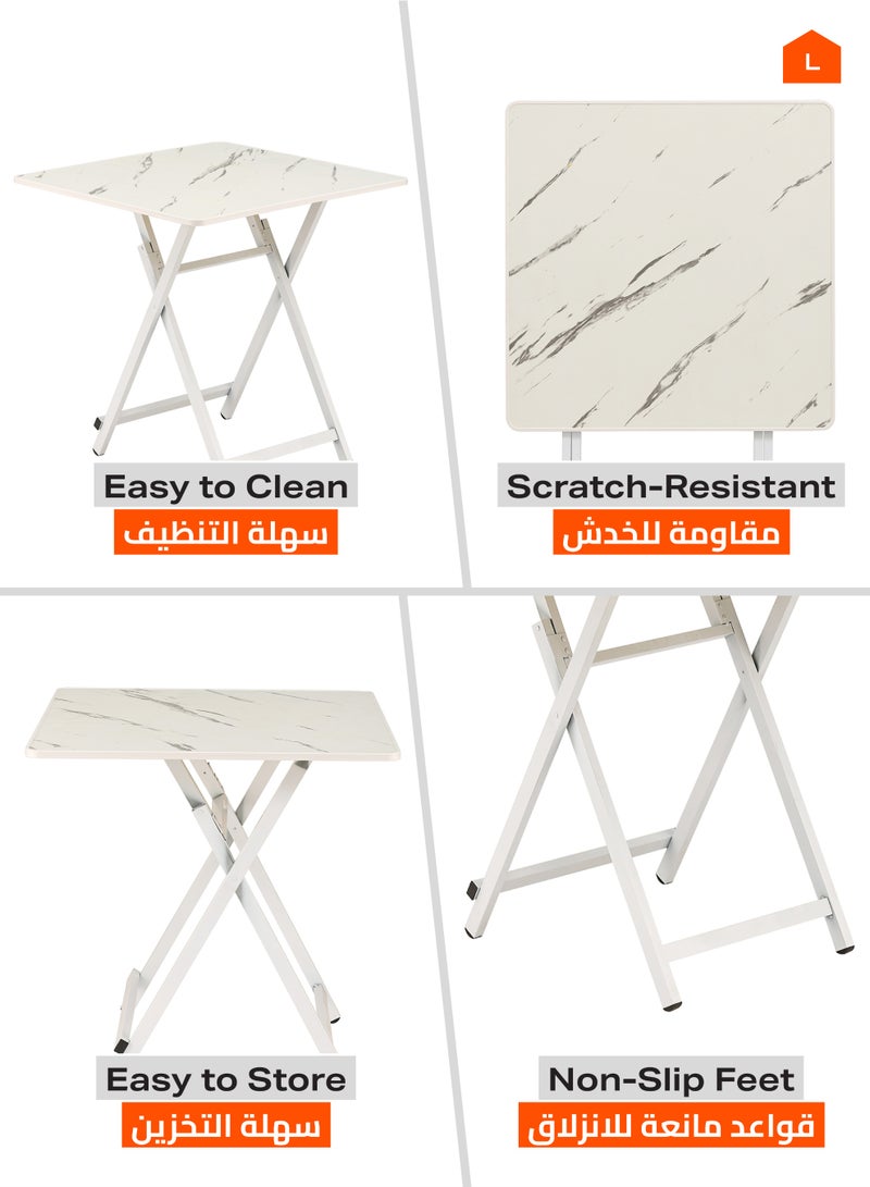 لوازم طاولة مربعة قابلة للطي 80×80×72 سم - أبيض - عملية ومحمولة ومتينة وسهلة التنظيف، مثالية لتناول الطعام والمساحات الصغيرة وغرف المعيشة والاستخدام الخارجي والنزهات والمناسبات - Image 4