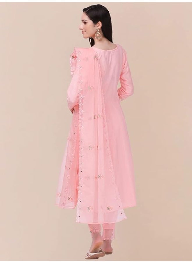 TRENDMALLS 4XL طقم بدلة نسائية من تريندمالز، مصنوع من مزيج القطن ومطرز، يتكون من سروال وبنطال وشال. - Image 3