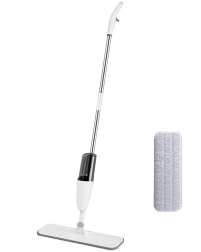 Deerma TB500 Spray Mop with Refillable Bottle & 360 Degree Rotatable Head Removable Washable Floor Cleaning Pad for Dry & Wet Surfaces Home Kitchen and Office Use (350ML, White) - Image 1