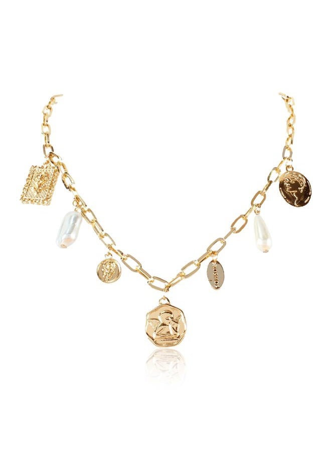 YANCHUN Charm Necklace for Women Boho Coin Charm Necklace Chain Paperclip Link Chain Gold Chunky Choker for Girls - Image 1