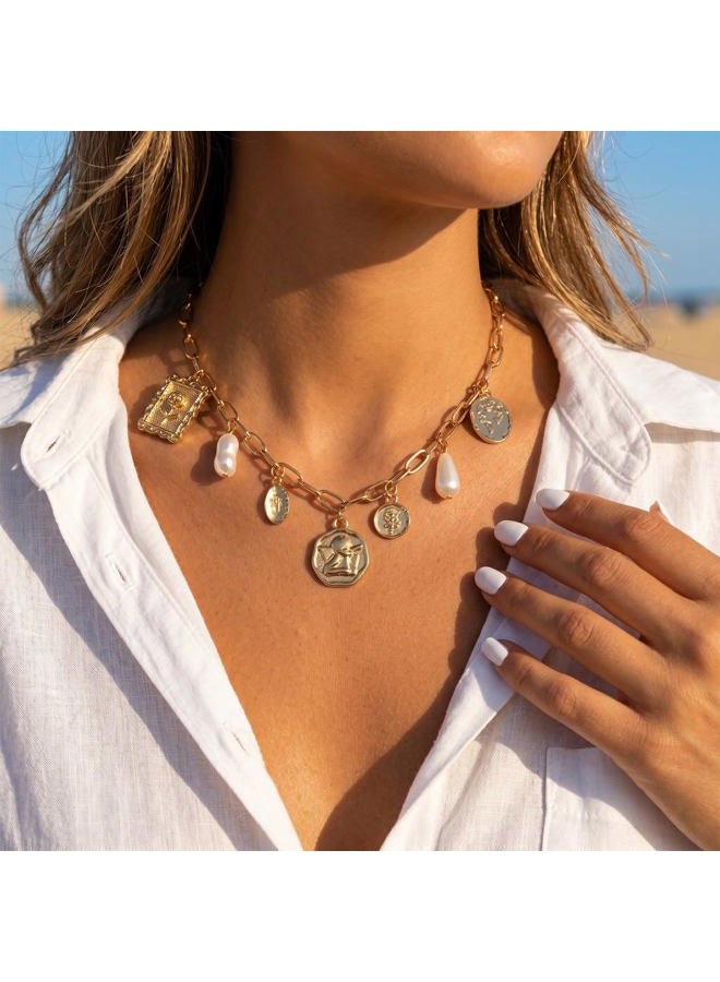 YANCHUN Charm Necklace for Women Boho Coin Charm Necklace Chain Paperclip Link Chain Gold Chunky Choker for Girls - Image 3