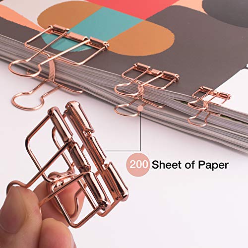 VENCINK Rose Gold Wire Binder Clips and Cute Paper Clips Set Assorted Sizes, 2 Large 6 Medium 10 Small Smooth Stainless Hollow Office Clamp Clips - Image 5