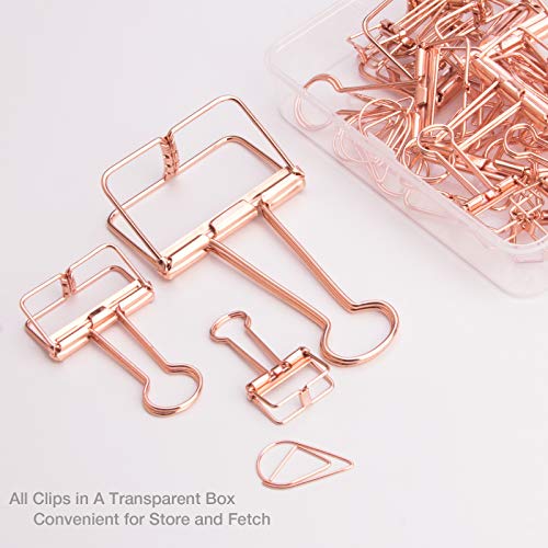 VENCINK Rose Gold Wire Binder Clips and Cute Paper Clips Set Assorted Sizes, 2 Large 6 Medium 10 Small Smooth Stainless Hollow Office Clamp Clips - Image 2