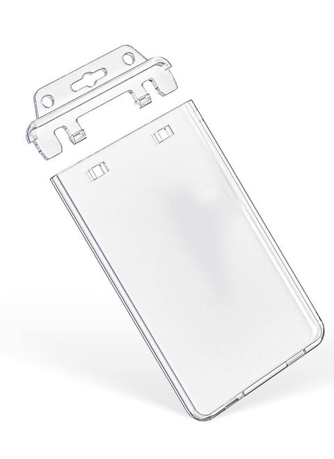 2 Pack Permanent Locking Id Badge Holder For Less Frequently Used Cards Vertical Hard Plastic Case Clear Card Protector Pouch For Passes Access Cards Student Ids Proximity Rfid Key Cards