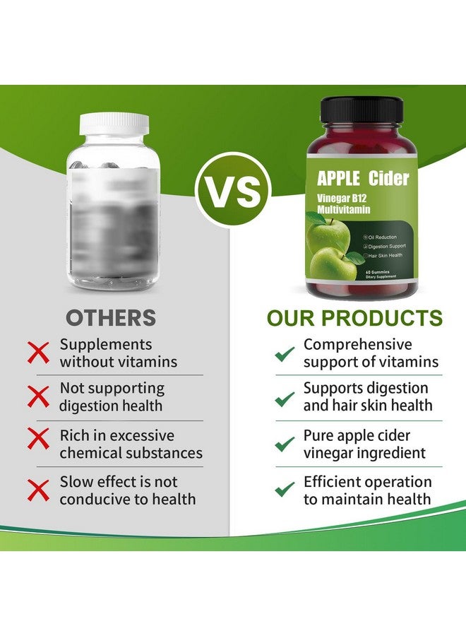 Generic Apple Cider Gummy-Apple Cider Vinegar B12 Multivitamin, Natural Apple Cider Vinegar Gummies - Vinagre de Sidra de Manzana Gomitas - Vegan & Gluten-Free - 60 Gummies (1)  - Image 3