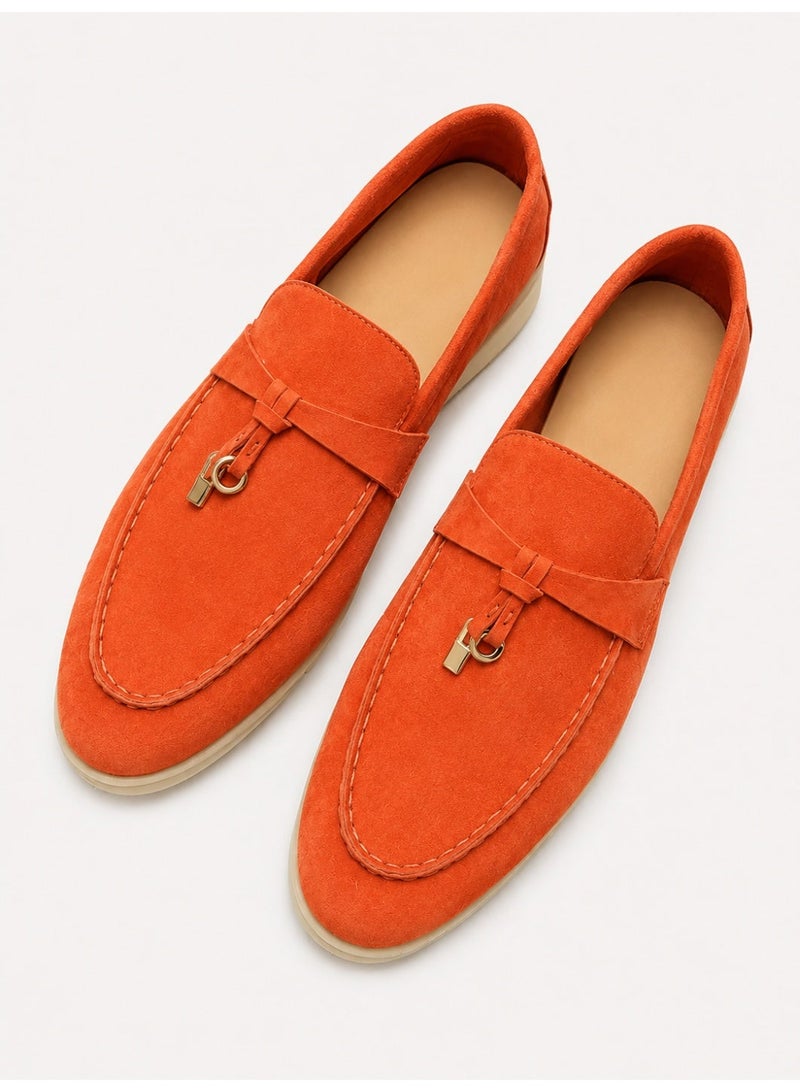 Suede Loafers Women Fashion Design Flats Summer Walk Loafers Genuine Leather Slip On Round Toe Soft Flats Casual Shoes Size 42 - Image 1