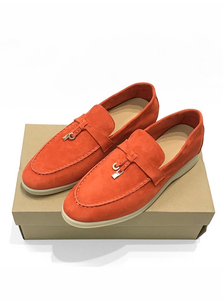 Suede Loafers Women Fashion Design Flats Summer Walk Loafers Genuine Leather Slip On Round Toe Soft Flats Casual Shoes Size 42 - Image 2