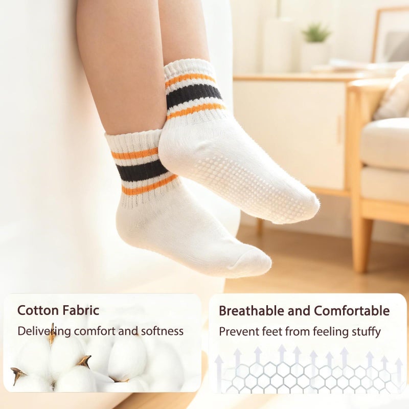 Bearbay Non-Slip Toddler Grip Socks with Anti Skid Soles, Unisex Cotton Crew Ankle Socks for Baby Boys Girls Kids - Image 5