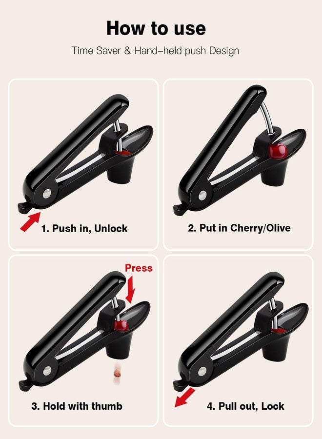 Dumsud Cherry Pitter, Cherry Pit Remover Tool Cherries Corer Pitter with Hand-held Push, Olive Seed remover stones with lock design, Durable Cherries seed Corer for Cherry Jam -Black - Image 3