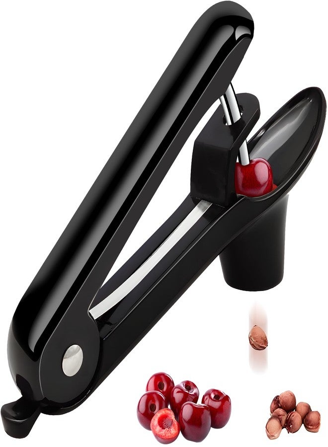 Dumsud Cherry Pitter, Cherry Pit Remover Tool Cherries Corer Pitter with Hand-held Push, Olive Seed remover stones with lock design, Durable Cherries seed Corer for Cherry Jam -Black - Image 1