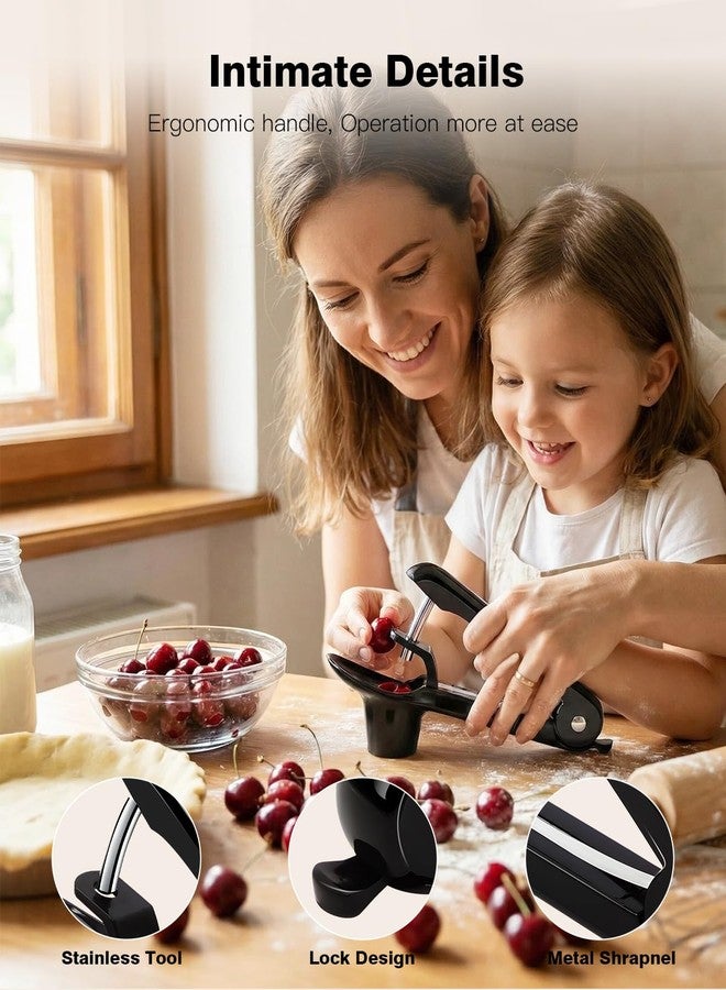 Dumsud Cherry Pitter, Cherry Pit Remover Tool Cherries Corer Pitter with Hand-held Push, Olive Seed remover stones with lock design, Durable Cherries seed Corer for Cherry Jam -Black - Image 4