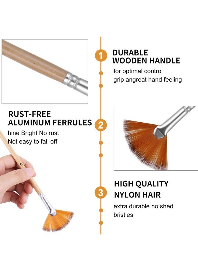 Prasacco 5 Pieces Fan Brush For Painting Oil Acrylic Paint Brushes Artist Fan Brushes Nylon Hair Long Wood Handle Painting Brush For Acrylic Watercolor Oil Gouche Painting (2/4/6/8/10)  - Image 3
