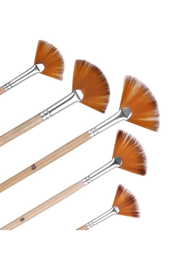 Prasacco 5 Pieces Fan Brush For Painting Oil Acrylic Paint Brushes Artist Fan Brushes Nylon Hair Long Wood Handle Painting Brush For Acrylic Watercolor Oil Gouche Painting (2/4/6/8/10)  - Image 1