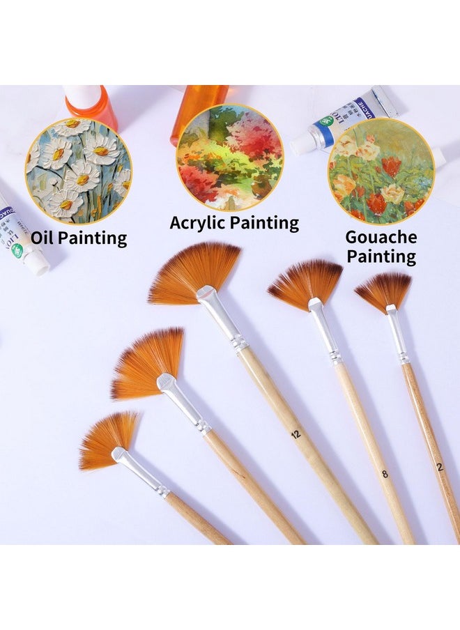 Prasacco 5 Pieces Fan Brush For Painting Oil Acrylic Paint Brushes Artist Fan Brushes Nylon Hair Long Wood Handle Painting Brush For Acrylic Watercolor Oil Gouche Painting (2/4/6/8/10)  - Image 4