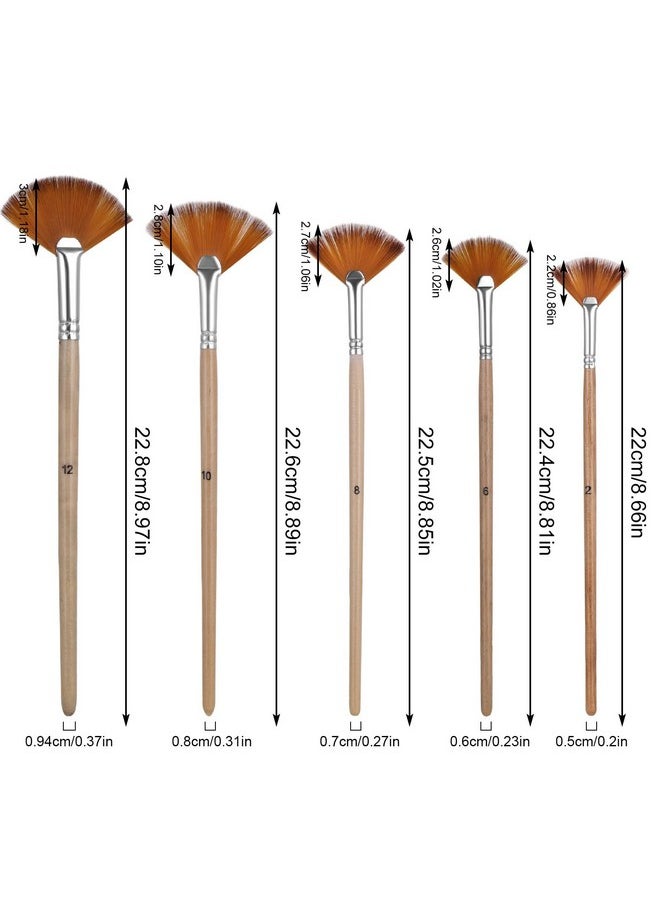 Prasacco 5 Pieces Fan Brush For Painting Oil Acrylic Paint Brushes Artist Fan Brushes Nylon Hair Long Wood Handle Painting Brush For Acrylic Watercolor Oil Gouche Painting (2/4/6/8/10)  - Image 2