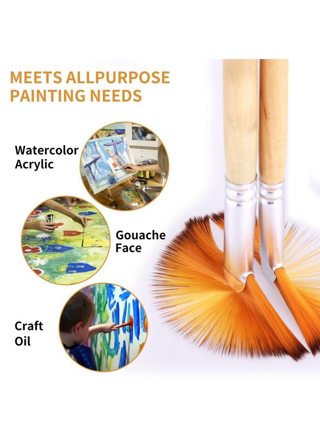 Prasacco 5 Pieces Fan Brush For Painting Oil Acrylic Paint Brushes Artist Fan Brushes Nylon Hair Long Wood Handle Painting Brush For Acrylic Watercolor Oil Gouche Painting (2/4/6/8/10)  - Image 5
