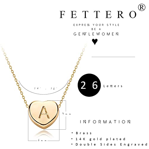 Fettero Tiny Gold Initial Heart Necklace-14K Gold Plated Handmade Dainty Letter Heart Necklace for Women Necklace Jewelry (A) - Image 4