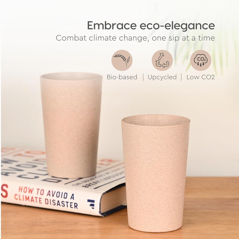 Eha EarthFriendly Unbreakable Drinking Glass Set of 4 for Water and Juice 250 ml Each Tumblers Made with Rice Husk Bamboo Fibers Microwave Safe for Hot Cold Sand Castle Beige - Image 3