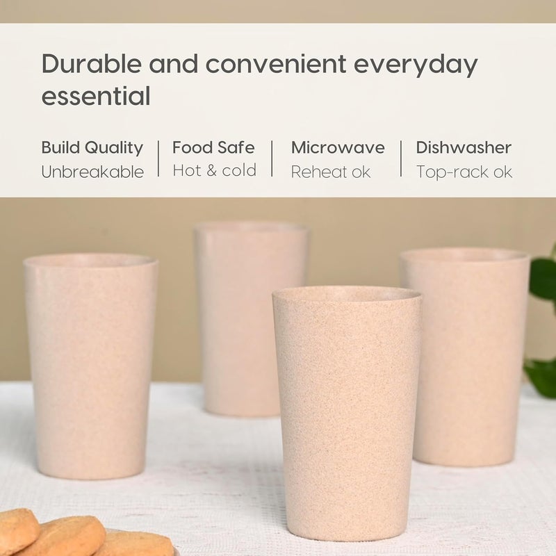 Eha EarthFriendly Unbreakable Drinking Glass Set of 4 for Water and Juice 250 ml Each Tumblers Made with Rice Husk Bamboo Fibers Microwave Safe for Hot Cold Sand Castle Beige - Image 4