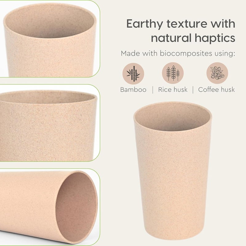 Eha EarthFriendly Unbreakable Drinking Glass Set of 4 for Water and Juice 250 ml Each Tumblers Made with Rice Husk Bamboo Fibers Microwave Safe for Hot Cold Sand Castle Beige - Image 5