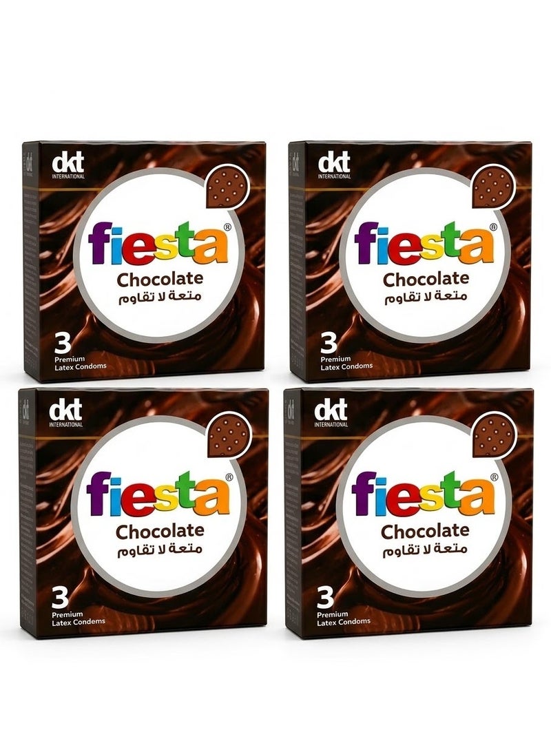 Fiesta Chocolate Condoms Dotted & Flavored 4 Packs Of 3 Condoms - Image 1