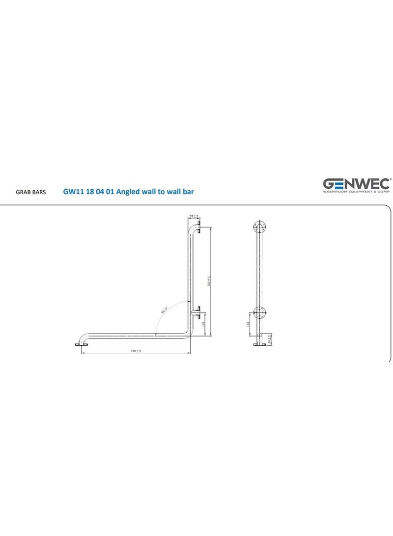 GENWEC GENWEC Wall to wall 700x700 grab bar stainless steel brushed - Image 2