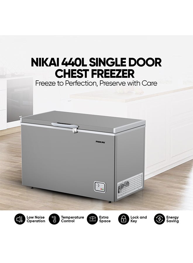 NIKAI 440L Gross / 400L Net, Single Door Chest Freezer With Storage Basket, High Energy Efficiency Cooling System, Adjustable Temperature, Child Lock, Silent Operation, Ideal For Home And Restaurants 440 L 620 kW NCF440N7S Silver - Image 2