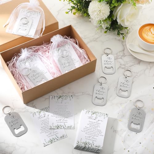 FoldTier 100sets Wedding Favors for Guests Include Key Bottle Opener Beer Bottle Opener Keychain Thank You Cards and Organza Bags Bridal Shower Wedding Party Souvenirs Gifts (Cheers) - Image 4