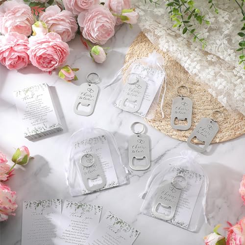 FoldTier 100sets Wedding Favors for Guests Include Key Bottle Opener Beer Bottle Opener Keychain Thank You Cards and Organza Bags Bridal Shower Wedding Party Souvenirs Gifts (Cheers) - Image 5