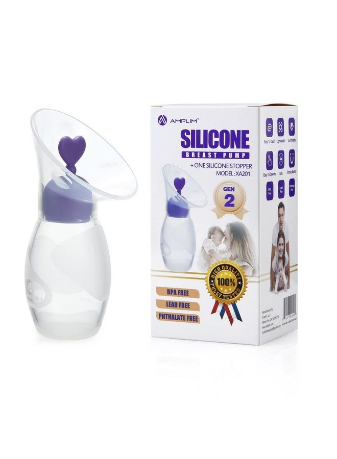 Amplim مجمع حليب الثدي سيليكون جيل 2؛ 1 عبوة مضخة حليب يدوية من الدرجة الغذائية للسفر مع واقي حليب الرضاعة؛ مؤهل لـ FSA HSA خالي من BPA و PVC والرصاص والفثالات؛ 4 أوقية/100 مل بنفسجي - Image 1