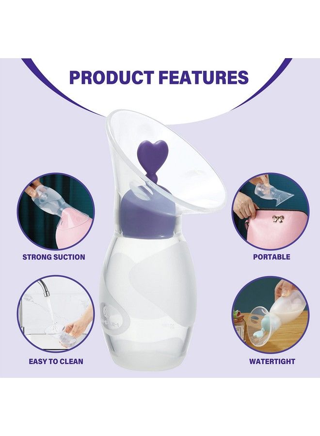 Amplim مجمع حليب الثدي سيليكون جيل 2؛ 1 عبوة مضخة حليب يدوية من الدرجة الغذائية للسفر مع واقي حليب الرضاعة؛ مؤهل لـ FSA HSA خالي من BPA و PVC والرصاص والفثالات؛ 4 أوقية/100 مل بنفسجي - Image 5