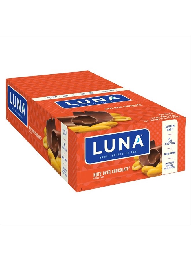 LUNA Bar - Nutz Over Chocolate Flavor - Gluten-Free - Non-GMO - 7-9g Protein - Made with Organic Oats - Low Glycemic - Whole Nutrition Snack Bars - 1.69 oz. (15 Count) - Image 1