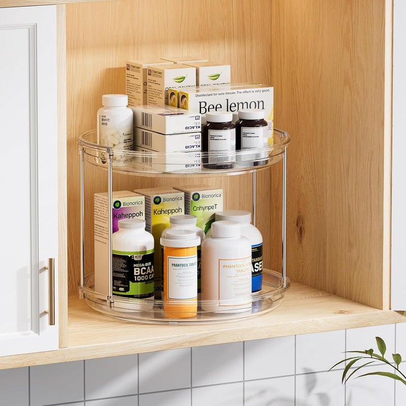 LAMU 2 Tier Lazy Susan Turntable Organizer 9.25'' Rotating Spice Rack Organization for Cabinet, Kitchen, Pantry, Spining Makeup Organizer for Bathroom Vanity, Clear - Image 3