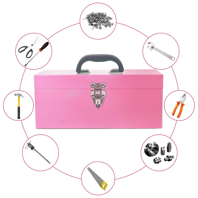 Mcvomv 16" Portable Metal Toolbox Large Tool Box 18-Gauge Fishing Tackle Box Tool Box Drawer Organizer With Metal Latch and Handle Pink - Image 5