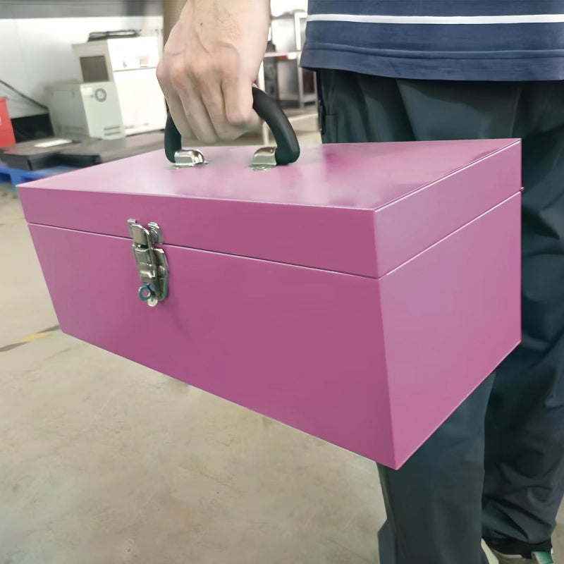 Mcvomv 16" Portable Metal Toolbox Large Tool Box 18-Gauge Fishing Tackle Box Tool Box Drawer Organizer With Metal Latch and Handle Pink - Image 4