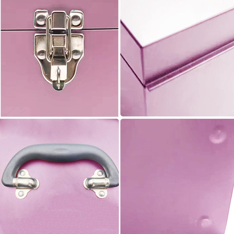 Mcvomv 16" Portable Metal Toolbox Large Tool Box 18-Gauge Fishing Tackle Box Tool Box Drawer Organizer With Metal Latch and Handle Pink - Image 3