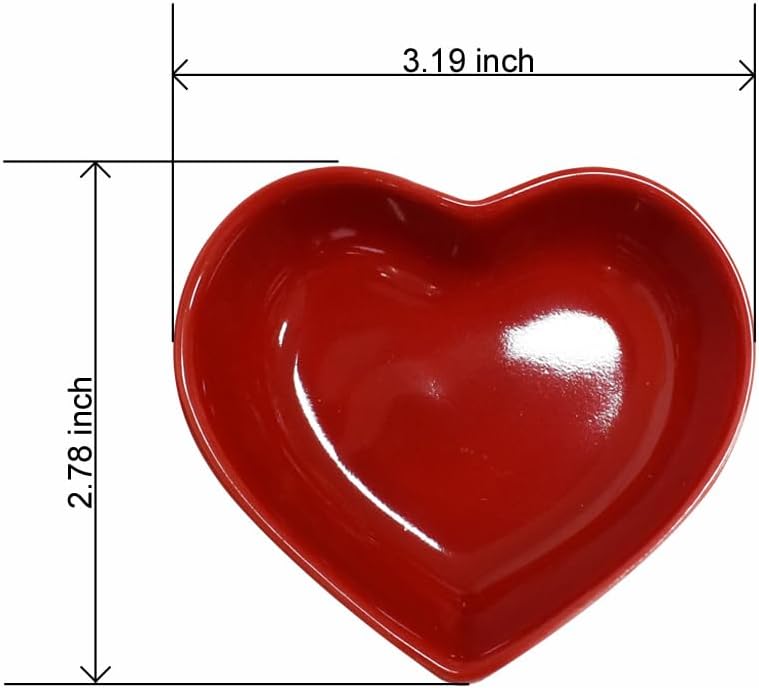 Lotatheta Red 6 pcs Soy Sauce Dish Heart Shaped Porcelain Ceramic Dip Dipping Bowls 165 oz for Dinner Baking BBQ and Cooking - Image 2