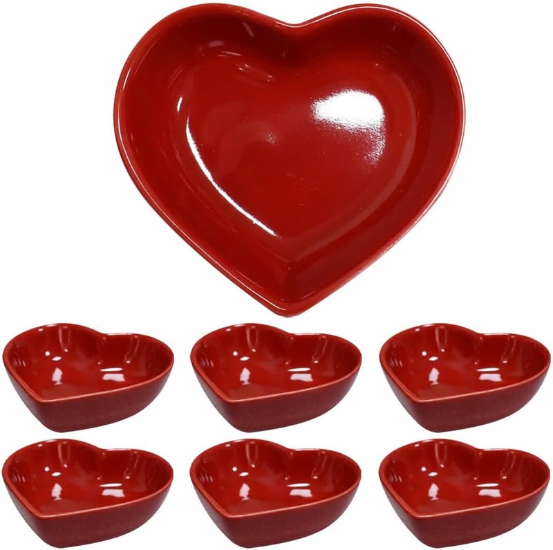 Lotatheta Red 6 pcs Soy Sauce Dish Heart Shaped Porcelain Ceramic Dip Dipping Bowls 165 oz for Dinner Baking BBQ and Cooking - Image 1