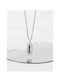 MARIO DRAFTS Men's Stainless Steel Chain Necklace with Crystal Pendant, Box Chain Design, Silver  - Image 1