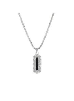 MARIO DRAFTS Men's Stainless Steel Chain Necklace with Crystal Pendant, Box Chain Design, Silver  - Image 4