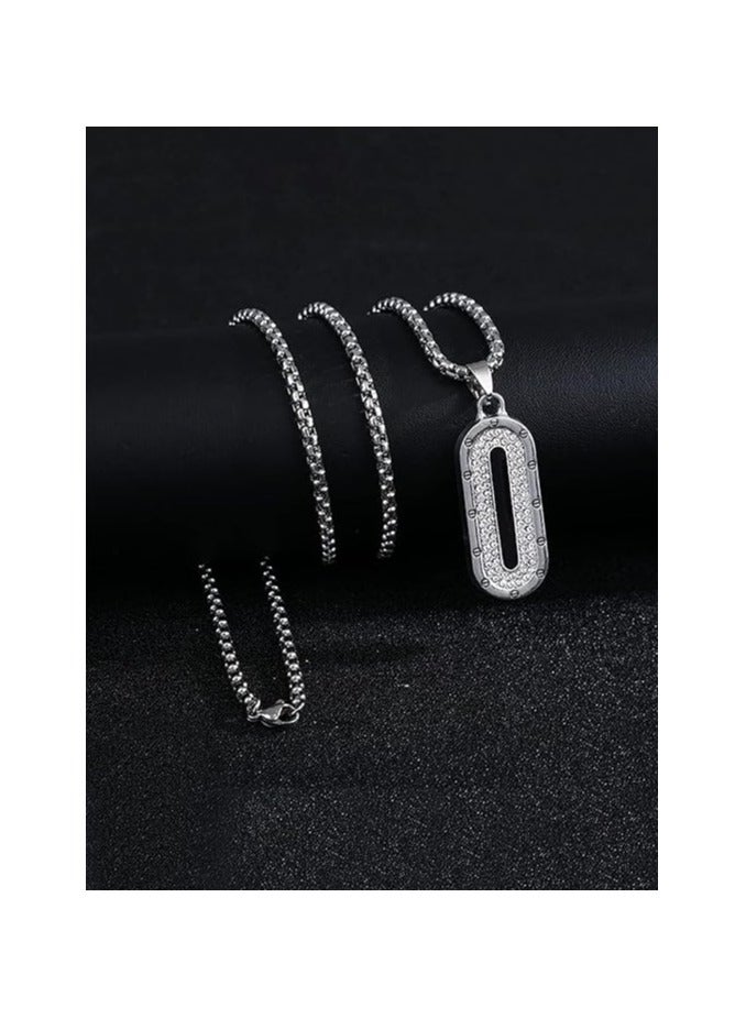 MARIO DRAFTS Men's Stainless Steel Chain Necklace with Crystal Pendant, Box Chain Design, Silver - Image 5