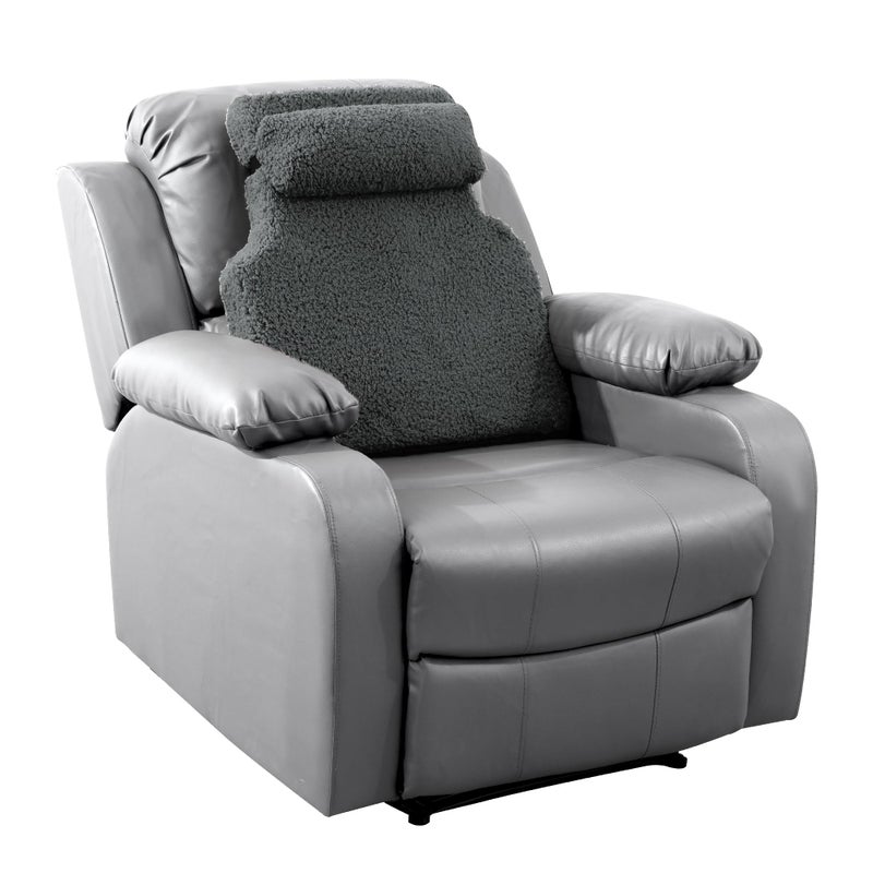 HOMBYS Sherpa Fleece Lumbar Support Pillow with Headrest for Recliner,Memory Foam Recliner Chair Cushion for Back Pain,Big High Back Support for Recliner with Chair Headrest for Elderly (Grey) - Image 1