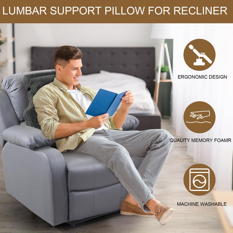 HOMBYS Sherpa Fleece Lumbar Support Pillow with Headrest for Recliner,Memory Foam Recliner Chair Cushion for Back Pain,Big High Back Support for Recliner with Chair Headrest for Elderly (Grey) - Image 4