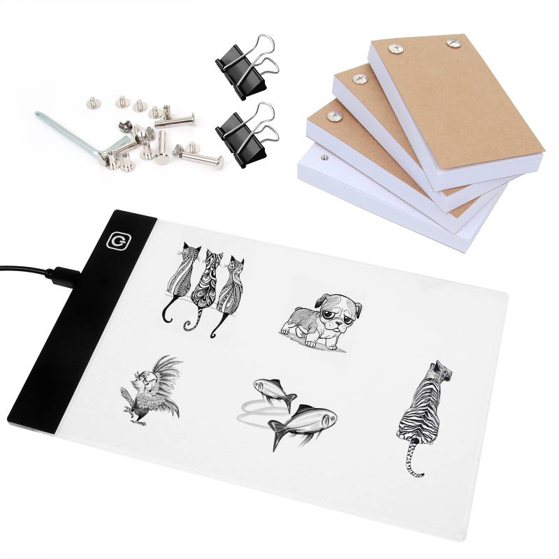 sponake Flip Book Kit with Light Pad - A5 LED Light Board/Box & 320 Sheets Flipbook for Drawing | Tracing | Sketching, Flip Books Paper with Holes & Binding Screws - Image 1