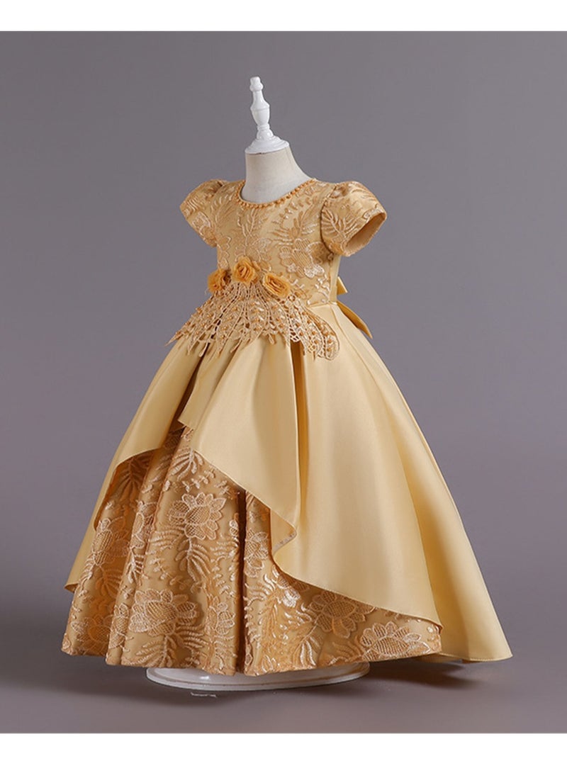 Girls dress long satin embroidered princess dress performance dress Costumes - Image 4
