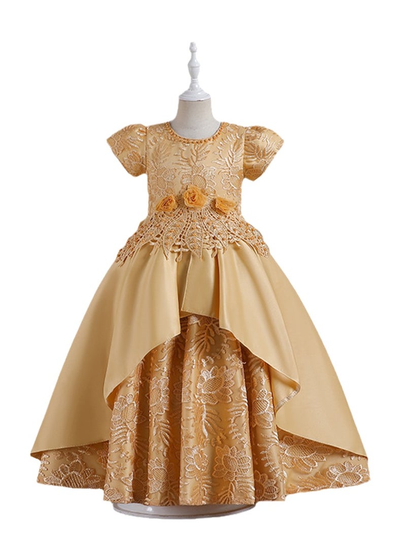 Girls dress long satin embroidered princess dress performance dress Costumes - Image 1