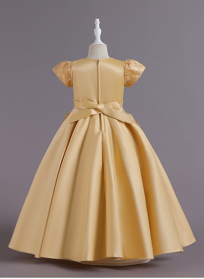 Girls dress long satin embroidered princess dress performance dress Costumes - Image 3