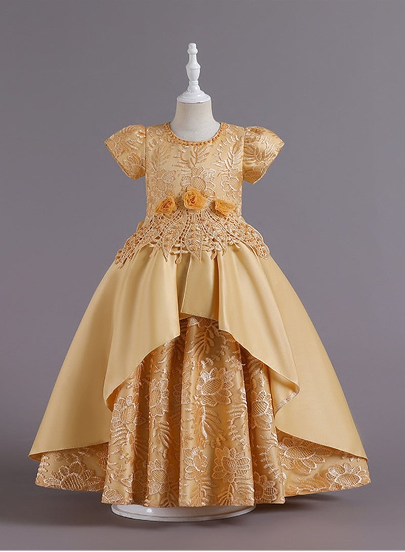 Girls dress long satin embroidered princess dress performance dress Costumes - Image 2