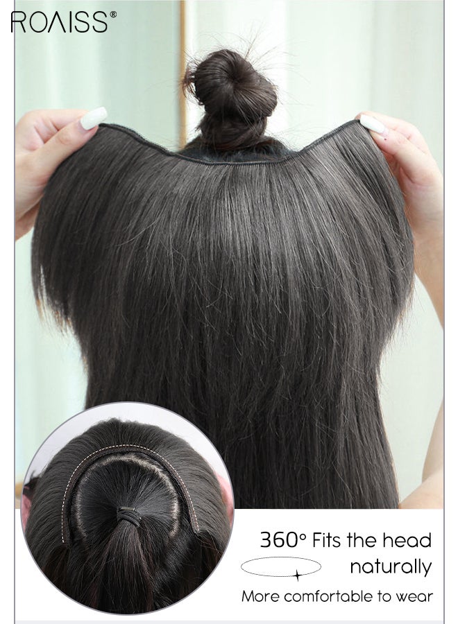 رويس وصلات شعر بمشبك على شكل حرف U، وسادة شعر قصيرة مفرودة من قطعة واحدة مع 4 مشابك، قطعة شعر صناعية منفوشة مقاومة للحرارة للشعر الرقيق وتساقط الشعر للنساء والفتيات - Image 2