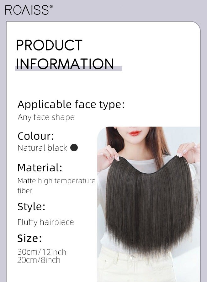 رويس وصلات شعر بمشبك على شكل حرف U، وسادة شعر قصيرة مفرودة من قطعة واحدة مع 4 مشابك، قطعة شعر صناعية منفوشة مقاومة للحرارة للشعر الرقيق وتساقط الشعر للنساء والفتيات - Image 3